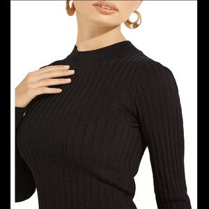 Guess Los Angeles Black Mock Neck Cropped Ribbed Sweater M